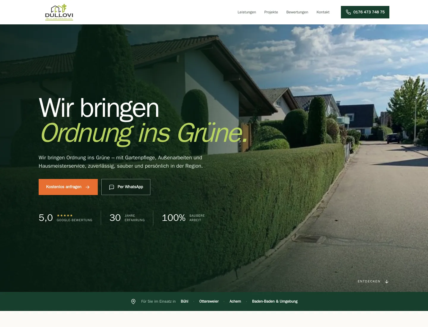 Website von Dullovi Haus- und Gartenservice, gebaut von Mani IT